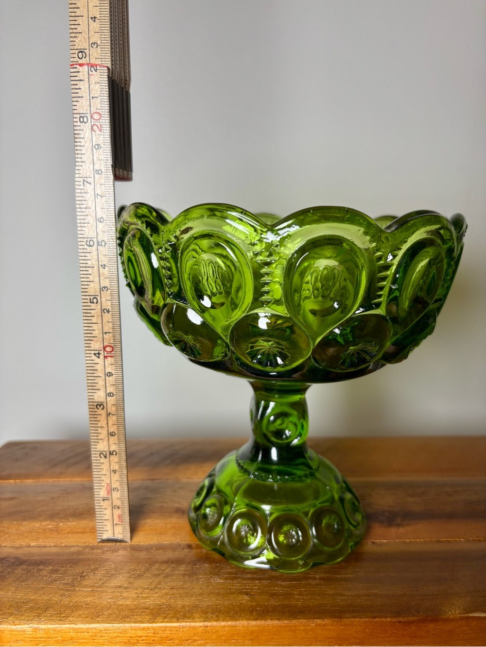 MCM "Moon and Stars" green glass open compote footed candy dish VTG LE Smith - Picture 7 of 7